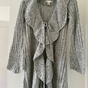 Sarah Spencer Women's Open Cardigan Sweater Ruffle Heather Gray Tie Front Size S